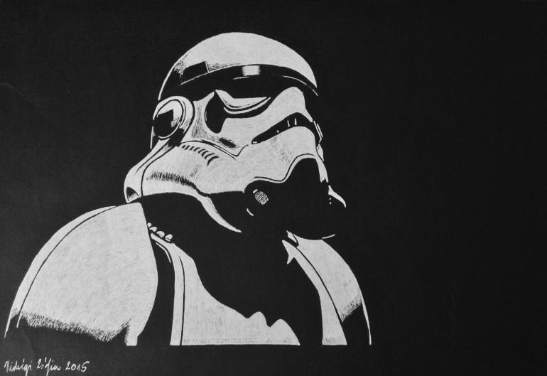 saatchi art black and white star wars stormtrooper drawing