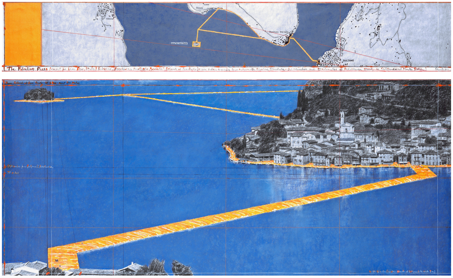 a mockup drawing of christo's latest large-scale art endeavor 
