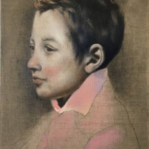 portrait of small boy in pink classical realism