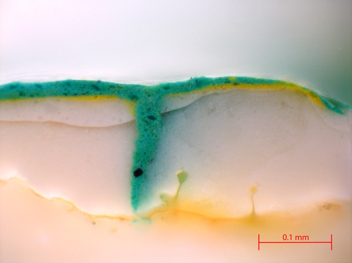 changes in course revealed in microscopic examinations of paint flakes