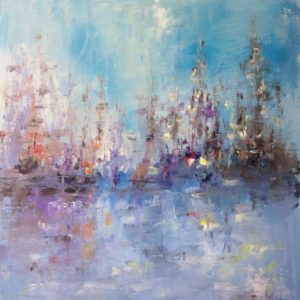 blue pink purple and white abstract nautical painting