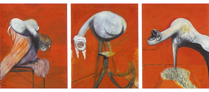 francis bacon's 1944 painting three studies for figures at the base of a crucifixion
