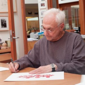 Frank Gehry at work on a lithograph at Gemini G.E.L.
